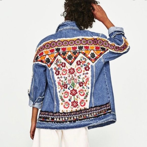 embroidered denim jacket zara